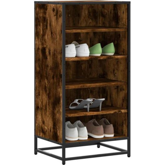 Shoe Rack Smoked Oak 48x38x97.5 cm Engineered Wood Vidaxl