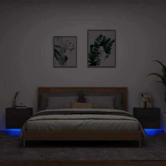 Vidaxl - Wall-mounted Bedside Cabinets with led Lights 2 pcs Black