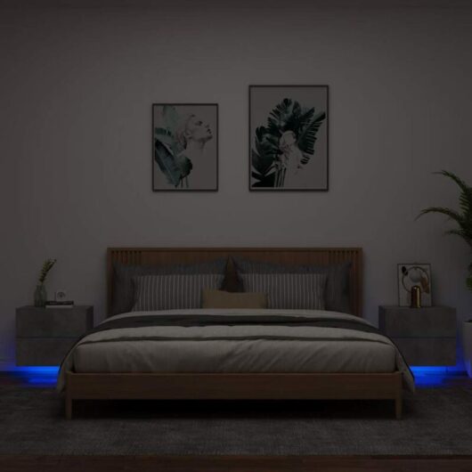 Vidaxl - Wall-mounted Bedside Cabinets with led Lights 2 pcs Concrete Grey