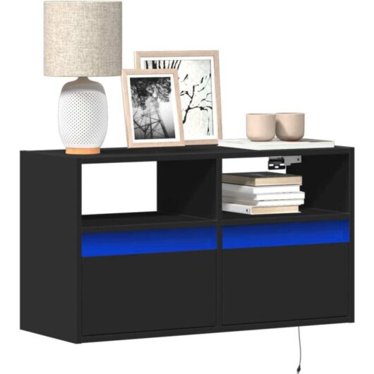 Vidaxl - tv Wall Cabinet with led Lights Black 80x31x45 cm