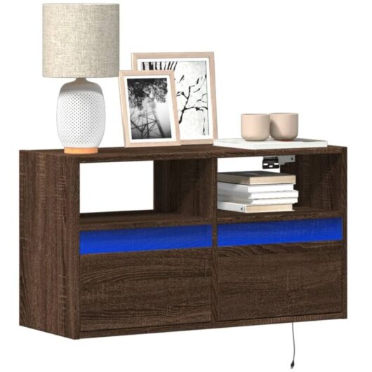 Vidaxl - tv Wall Cabinet with led Lights Brown Oak 80x31x45 cm