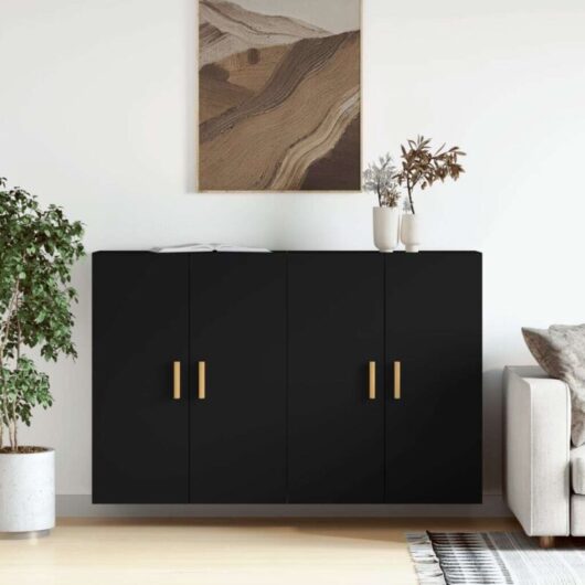 Wall Mounted Cabinets 2 pcs Black Engineered Wood Vidaxl