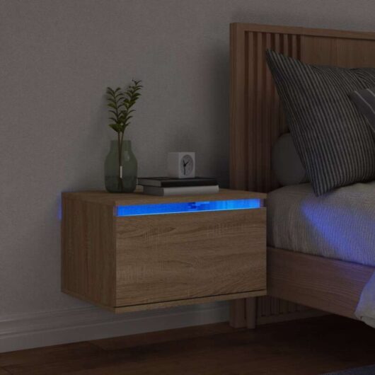 Wall-mounted Bedside Cabinet with led Lights Sonoma Oak Vidaxl
